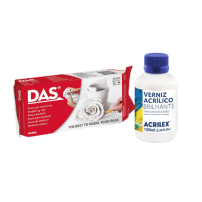 Kit Massa Das Ceramica Fria Branca 500g Com Verniz Acrilico